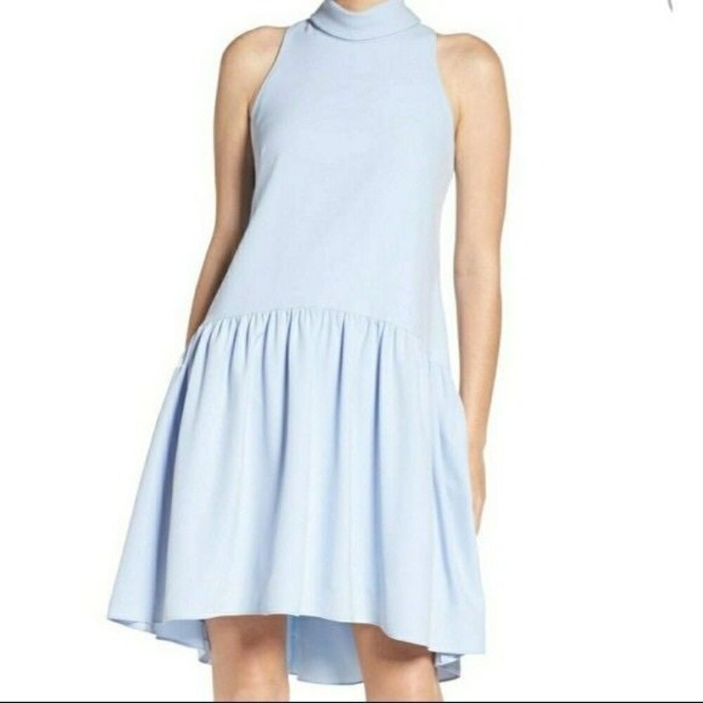 Eliza J Womens Petite Blue Sleeveless Dress High Collar Drop Waist size 4P